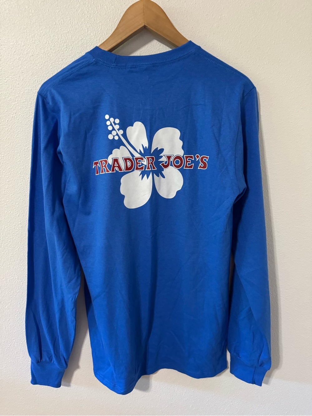 Trader Joe’s Hibiscus Logo Long Sleeve Tee Royal Blue Cotton Port & Co-Small
